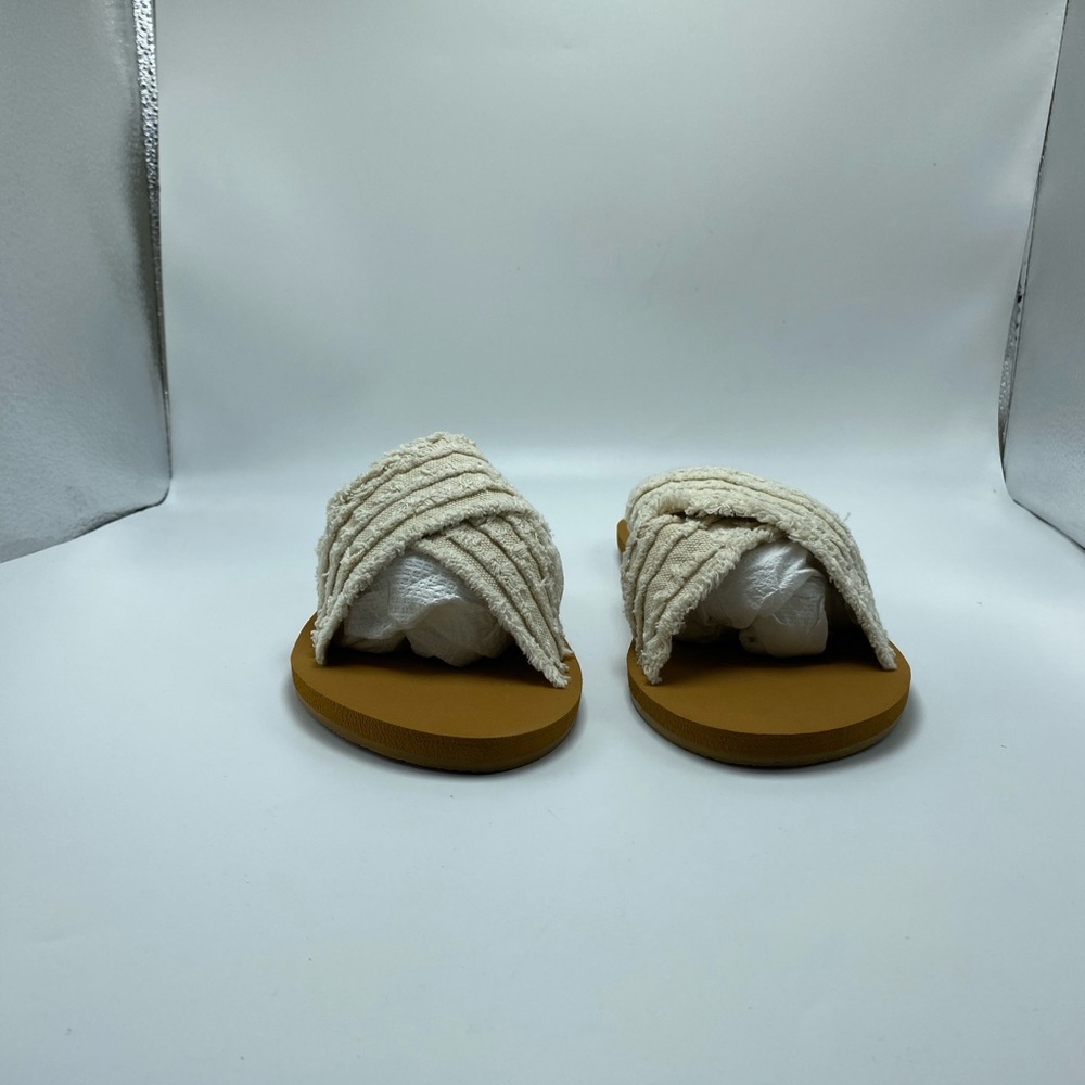 Cream Textured Slide Sandals